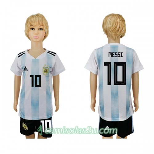 Camisolas de Futebol Argentina Messi 10 Criança Equipamento Principal Copa do Mundo 2018 Manga Curta Camisolas de Futebol Argentina Messi 10 Criança Equipamento Principal Copa do Mundo 2018 Manga Curta